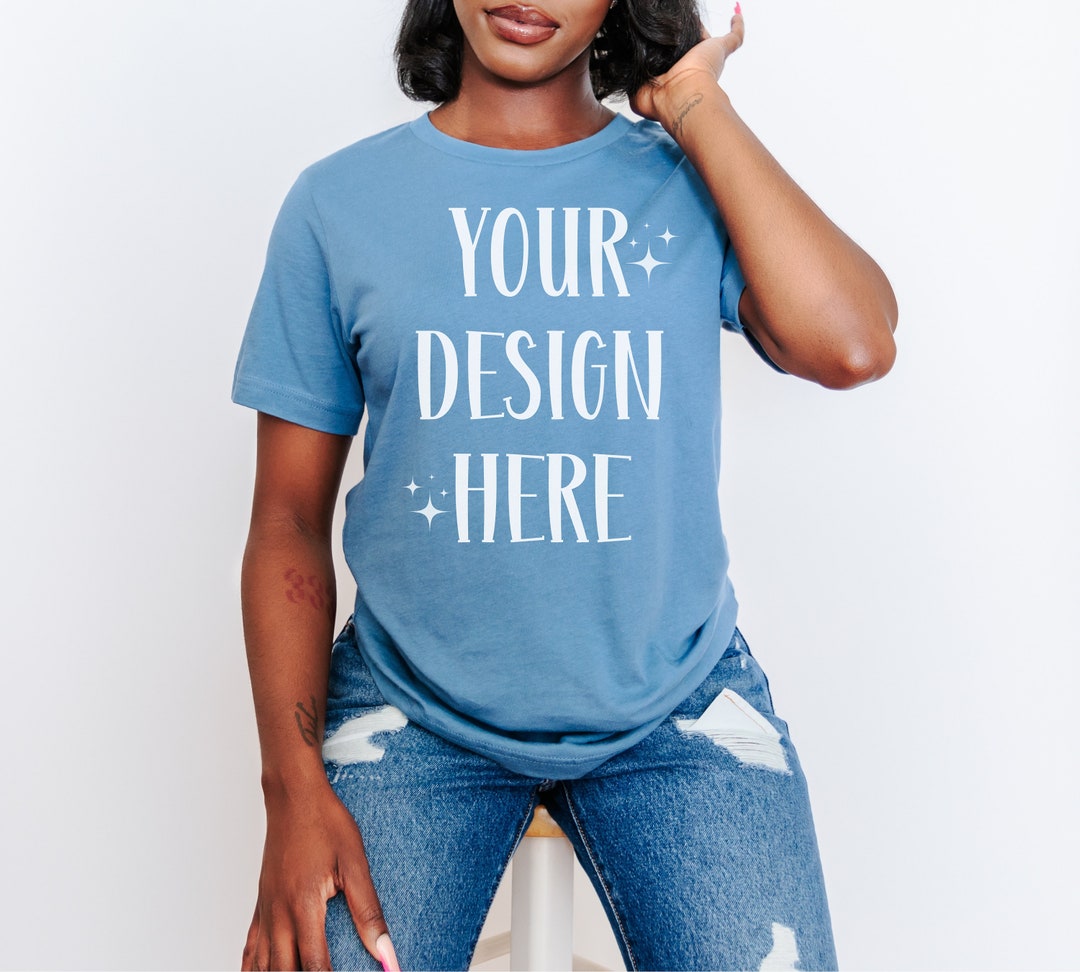 Bella & Canvas 3001 Steel Blue Tshirt Mockup Black Women Mockups Real