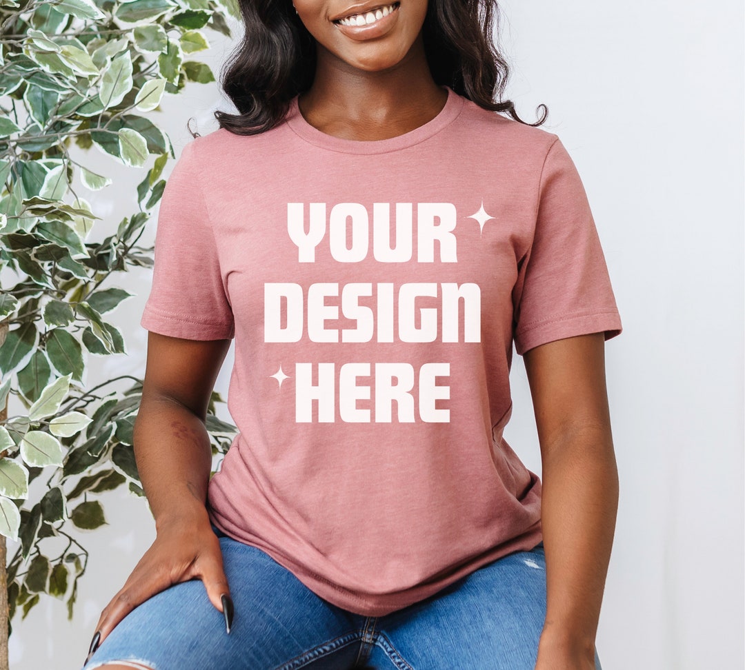 Bella Canvas 3001 Heather Mauve Shirt Mockup | Black Women T-shirt ...