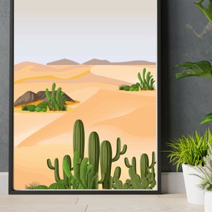 cactus wall digital art, Desert landscape printable digital wall art,