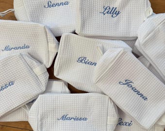 Embroidered Waffle Makeup Bag, Custom Bridal Gift