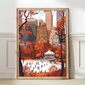 New York illustratie Central Park print New York schaatsen print New York winter poster Nyc cadeau reisgalerij kinderkamer print