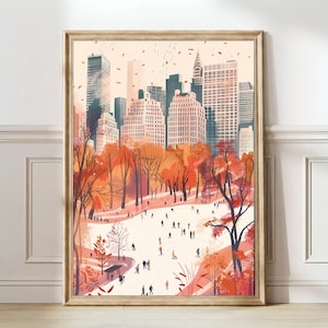 New York illustratie Central Park print New York schaatsen print New York winter poster Nyc cadeau reisgalerij kinderkamer print