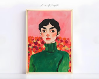 Pink Green Abstract People Art Woman Portrait Striped Art Minimalist Woman Art Eclectic Contemporary Art People Painting | digital