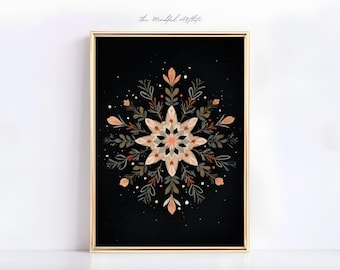 Nordic Winter Snowflake Print Elegant Blue Holiday Wall Art Blue Christmas Print Moody Winter Print Cozy Cottage Winter | 107