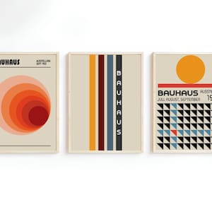 Colorful Bauhaus Print Orange Bauhaus Poster Mid Century Modern Geometric Print Retro Print Abstract Eclectic Print Trendy | Set of 3 | 5