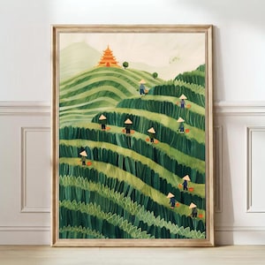 Vietnam Print Vietnam Illustration Rice Field Print Rice terrace Poster Vietnam Travel Poster Vietnam Gift Travel Gallery Nursery Decor