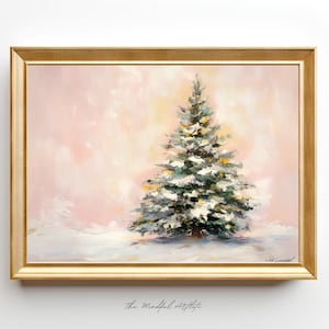 Pastel Christmas Tree Painting Colorful Christmas Printable Holiday Decor Bright Christmas Painting Girly Christmas Decor