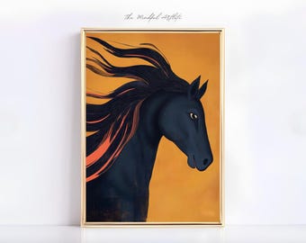 Horse Print Horse Painting Abstract Equestrian Art Contemporary Print Modern Gallery Minimalist Print Maximalist Wall Art | digital download