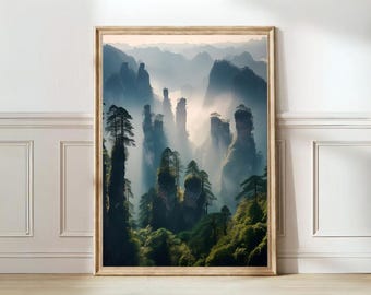 Impresión de China Cartel de China Impresión de paisaje de China Cartel de montañas Impresión de Zhangjiajie Parque Nacional Impresión de montaña Tianzi Shan Cartel de viaje