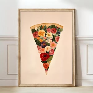 Pizza Slice Print Kitchen Print Floral Pizza Print Botanical Pizza Poster Colorful Kitchen Wall Art Italy Pizza Decor Pasta Print