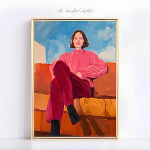 Pink Abstract People Art Woman Portrait Striped Art Minimalist Woman Art Eclectic Contemporary Art People Painting Figurative Art | digital