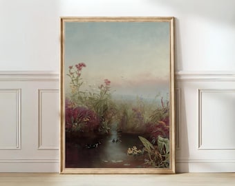 Vintage Lake Painting Vintage Landscape Painting Reed Painting Lake Print Vintage Print Farmhouse Decor Rustic Country Art Print
