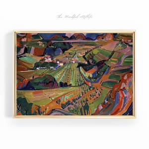 Eklektisk vintage utskrivbar färgglad abstrakt landskap horisontell målning vårkonst sommarkonst berömd antik maximalistisk konst trendig konst