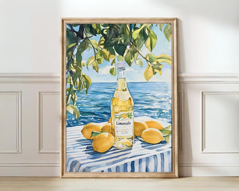 Limoncello Print Amalfi Print Lemon Print Beverage Poster Cocktail Print Kitchen Print Italy Kitchen Poster Dolce Vita Print Limoncello Art