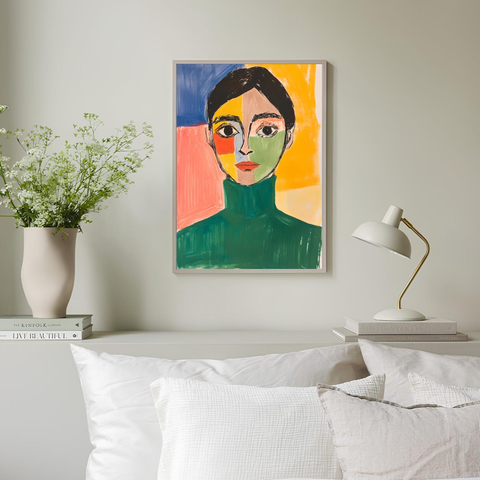 Green Abstract People Art Woman Portrait Color Blocking Minimalist ...
