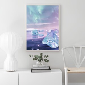 Islandia Wydruk Islandia Ilustracja Islandia Malarstwo Islandii Wydruk Zorza Polarna Wydruk Światła Północne Wydruk Plaża Diamentowa Wydruk Prezent Islandii | POBIERZ zdjęcie 2