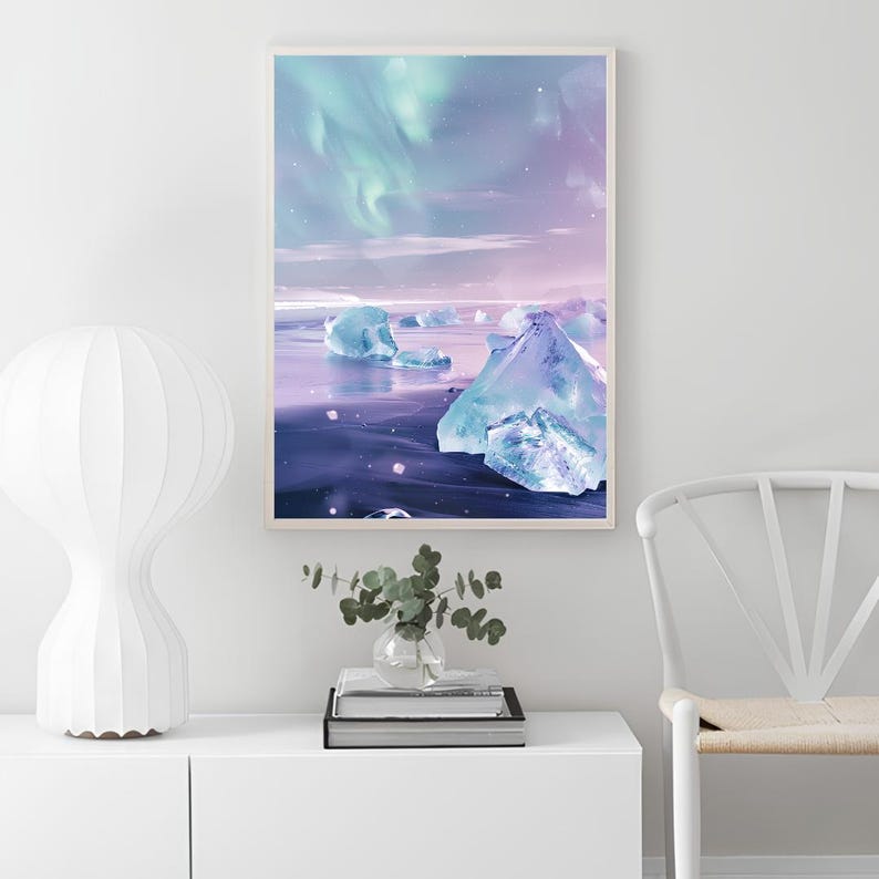Islandia Wydruk Islandia Ilustracja Islandia Malarstwo Islandii Wydruk Zorza Polarna Wydruk Światła Północne Wydruk Plaża Diamentowa Wydruk Prezent Islandii | POBIERZ zdjęcie 2