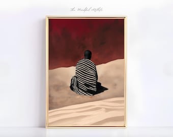 Abstract People Art Burgundy Striped Art Afro Portrait Afrocentric Art Abstract Desert Print Contemporary Print Red Minimalist | digital