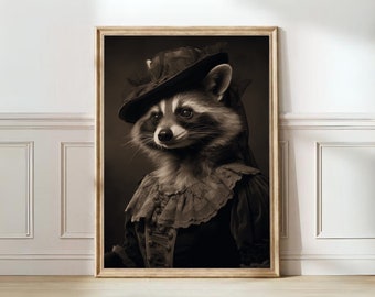 Raccoon Print Victorian Raccoon Portrait Vintage Animal Portrait Raccoon Poster Animal Wall Art Halloween Print Halloween Decor Spooky Decor