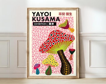 Yayoi Kusama Poster Pik Mushrooms Exhibition Poster Yayoi Kusama Wall Art Print Kusama Japandi Wall Art Japanese Poster | PRINTABLE WALL ART