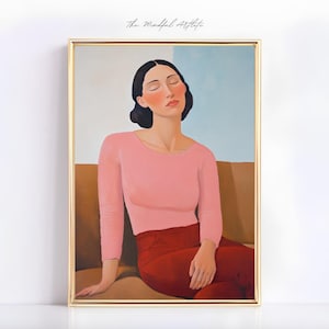 Pink Abstract People Art Woman Portrait Striped Art Minimalist Woman Art Eclectic Contemporary Art People Painting Figurative Art | digital