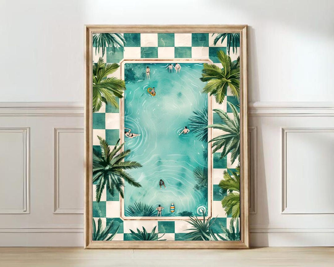 Pool Parlor Print Swimming Pool Print Pool Illustration Watercolor Swimming Pool Vacation ...