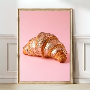 Pinker Croissant-Print Eklektischer Print Maximalistischer Print Glitzernder Croissant-Print Disko-Print Pinker Print Popart-Print Funky Print