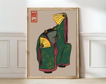 Impressão de sapo japonês Matsumoto Hoji pôster arte de parede de sapo impressão vintage de sapo arte retrô impressão arte animal engraçada | ARTE DE PAREDE IMPRIMÍVEL