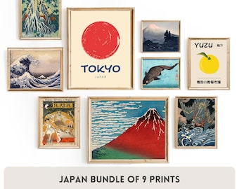 Japan Print Set Japanese Classic Paintings Tokyo Print Modern Trendy Wall Art | Set of 9