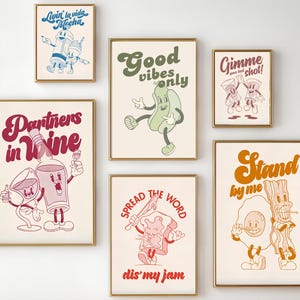 Juego de 6 impresiones de cocina retro, arte de pared de cocina moderno, póster de cocina moderno, decoración de cocina de los años 80, impresión de café, impresión de bebidas, decoración de bar