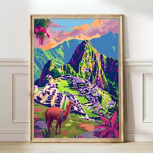 Peru Print Peru Illustration Machu Picchu Travel Poster Machu Picchu Print Peru Poster Peru Gift Llama Print Traveler Gift