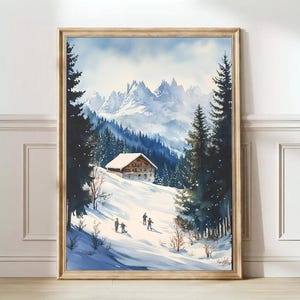 Vintage Winter Print Christmas Printable Winter Wall Art Rustic Print Neutral Christmas Painting Vintage Winter Landscape Print