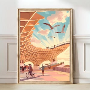 Impresión de Sevilla Ilustración de Sevilla Impresión de Las Setas Impresión de setas de Sevilla España Cartel de viaje Cartel de Sevilla Impresión de Andalucía Regalo de Sevilla