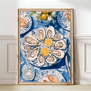 Oyster Print Oyster Painting Oyster Plate Print Seafood Print Sardine Tin Poster Lobster Blue Kitchen Print Kitchen Wall Art Coastal Print