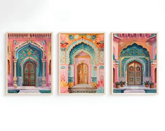 India Print India Illustration Jaipur Print Jaipur Poster India Travel Poster India Painting India Gift Travel Gallery | Set of 3