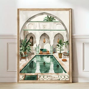 Morocco Print Morocco Illustration Moroccan Riad Print Swimming Pool Illustration Riad Gouache Morocco Watercolor Pool | DIGITAL DOWNLOAD