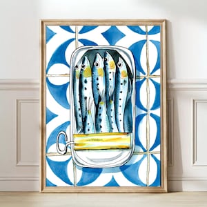 Sardines Print Sardine Tin Vintage Poster Retro Sardine Wall Art Fish Print Eclectic Wall Art Colorful Kitchen Art Maximalist Poster