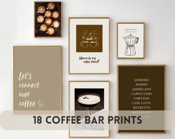 Coffee Print Set of 18 | Coffee Bar Print Coffee Bar Wall Art Minimalist Coffee Art Coffee Chart Coffee Bar Decor Espresso Martini Print