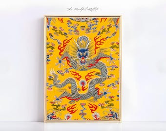Empress Twelve Symbol Robe Japanese Dragon Print Japanese Print Yellow Japan Poster Japandi Wall Art Chinese Trendy Wall Art Japancore