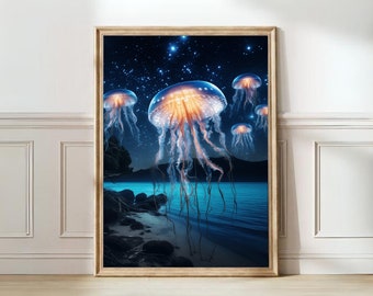 Jellyfish Print Jellyfish Poster Cottagecore Print Nautical Print Celestial Wall Art Dark Academia Halloween Decor | DIGITAL DOWNLOAD