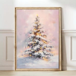 Pastel Christmas Tree Painting Colorful Christmas Printable Holiday Decor Bright Christmas Painting Girly Christmas Decor