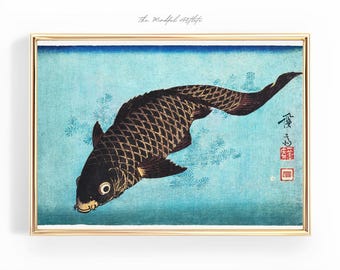 Keisan Eisen Koi Print Japanese Koi Poster Japanese Print Blue Japan Poster Japandi Wall Art Fish Print Trendy Wall Art Japancore