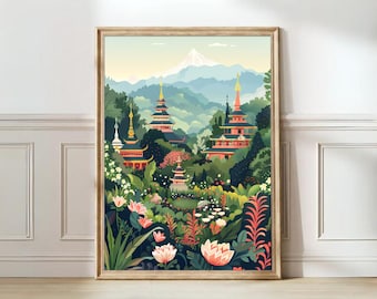 Thailand Print Thailand Illustration Chiang Mai Print Chiang Mai Poster Thailand Painting Thailand Gift Travel Gallery Nursery Decor
