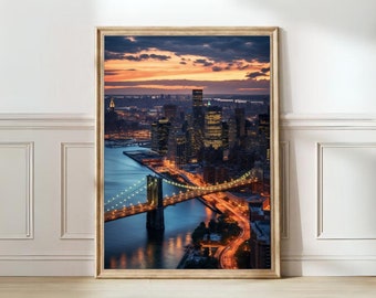New York Print NYC Poster Empire State Print Nyc Travel Poster New York Wall Art Nyc Map Nyc Skyline Brooklyn Bridge | DIGITAL DOWNLOAD