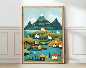 Island Druck Island Illustration Island Reise-Poster Island Malerei Aurora Borealis Druck Nordlichter Druck Island Geschenk