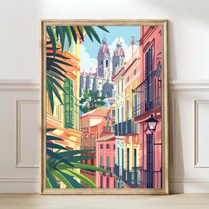 Impresión de Málaga Ilustración de Málaga España Cartel de viaje Impresión de cartel de Málaga Ilustración neoyorquina Impresión de vivero / DESCARGA DIGITAL