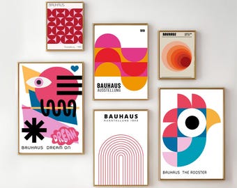 Colorful Bauhaus Print Bauhaus Poster Mid Century Modern Geometric Print Retro Print Abstract Eclectic Print Maximalist | Set of 6 | 12