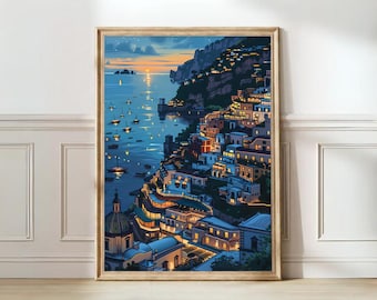 アマルフィの夕日 / イタリアアート / ポジターノのイラスト / アート