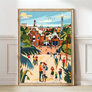 Impression de Barcelone, illustration de Barcelone, affiche de voyage en Espagne, impression de Madrid, illustration de New Yorker, art mural pour chambre d&#39;enfant, meilleur cadeau, téléchargement numérique