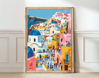 Santorini Print Santorini Illustration Greece Travel Poster Greece Print Oia Print Travel Gallery Gift Santorini Painting Nursery Print